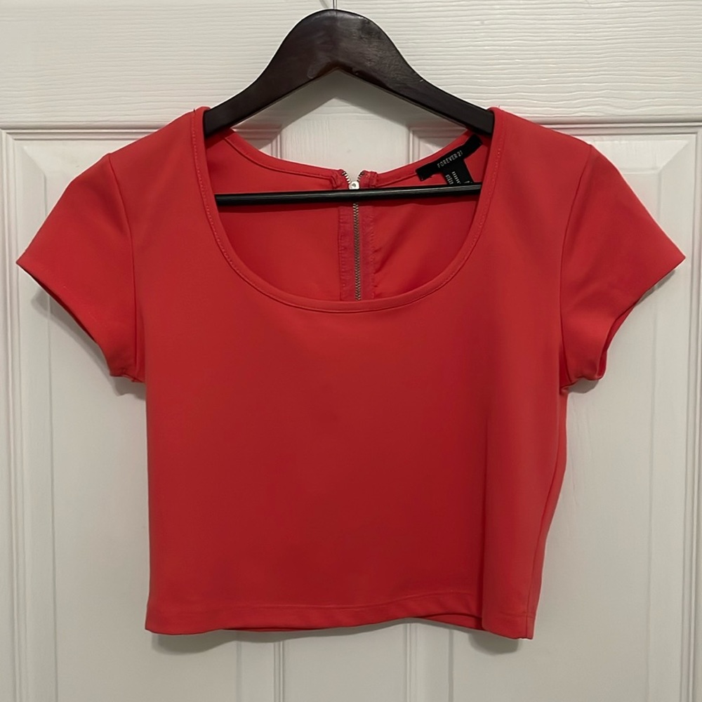 Coral zipper back crop top